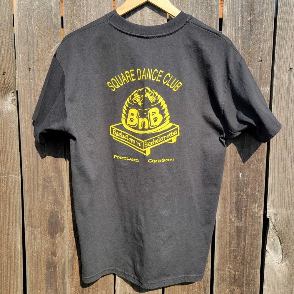 Vintage Hanes Heavyweight Single Stitch Square Dance Club Oregon T-Shirt Black L - Picture 2 of 7